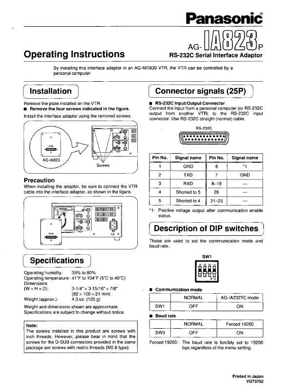 Mode d'emploi PANASONIC AG-IA823