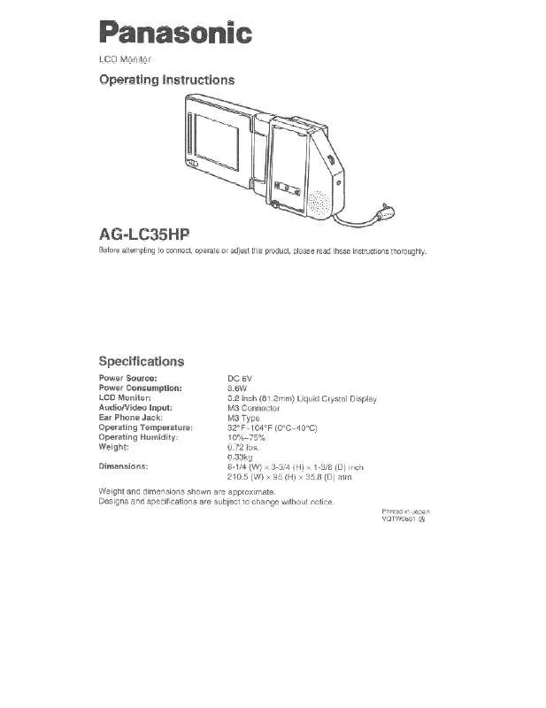 Mode d'emploi PANASONIC AG-LC35