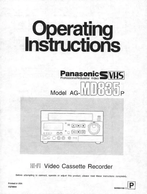 Mode d'emploi PANASONIC AG-MD835E