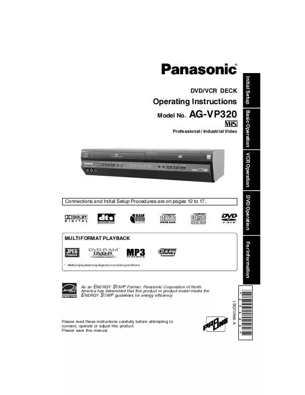 Mode d'emploi PANASONIC AG-VP320