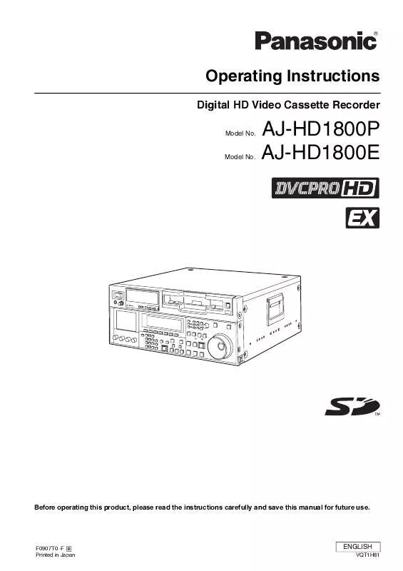 Mode d'emploi PANASONIC AJ-HD1800