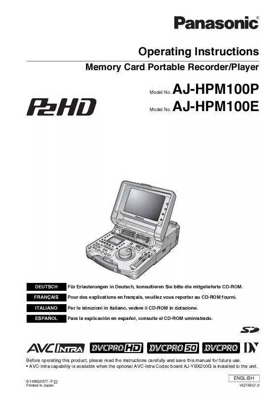 Mode d'emploi PANASONIC AJ-HPM100