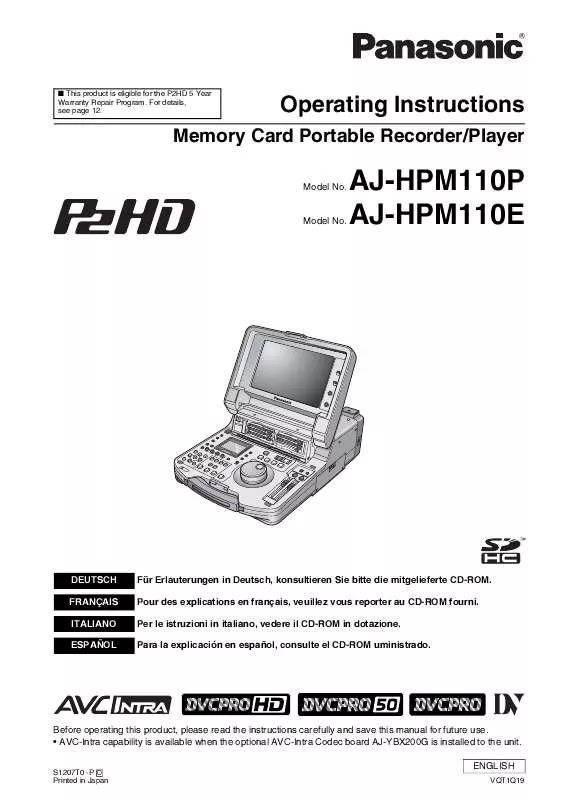 Mode d'emploi PANASONIC AJ-HPM110