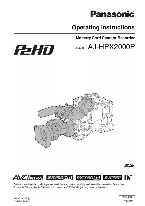 Mode d'emploi PANASONIC AJ-HPX2000