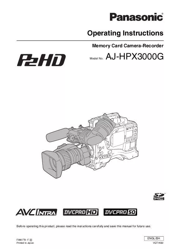 Mode d'emploi PANASONIC AJ-HPX3000G