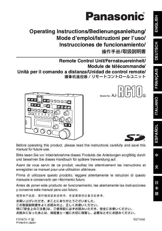 Mode d'emploi PANASONIC AJ-RC10G