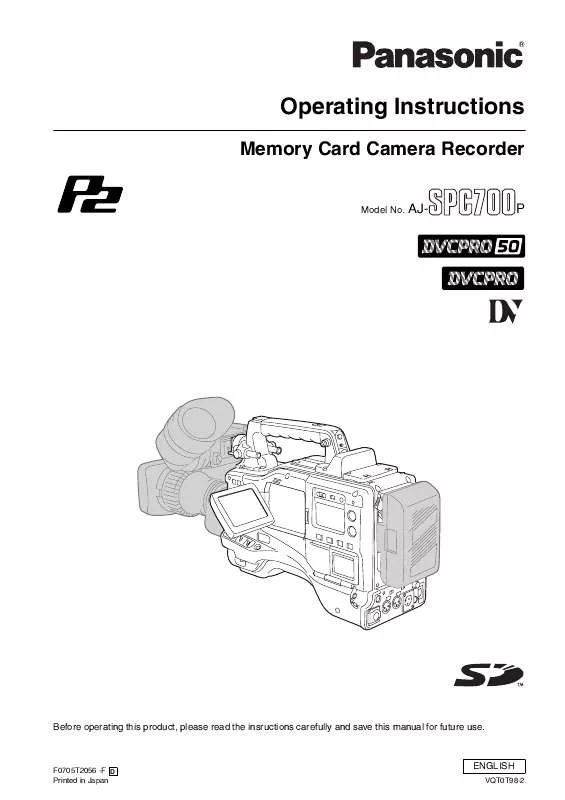 Mode d'emploi PANASONIC AJ-SPC700P