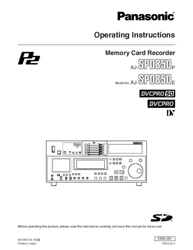 Mode d'emploi PANASONIC AJ-SPD850