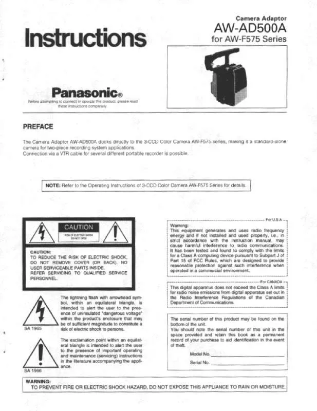 Mode d'emploi PANASONIC AW-AD500A