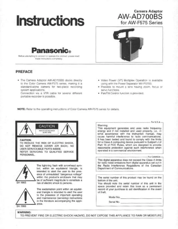 Mode d'emploi PANASONIC AW-AD700BS