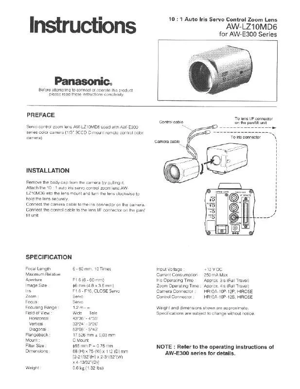 Mode d'emploi PANASONIC AW-LZ10MD