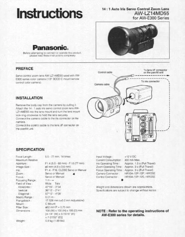 Mode d'emploi PANASONIC AW-LZ14MD