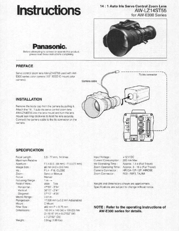 Mode d'emploi PANASONIC AW-LZ14ST55