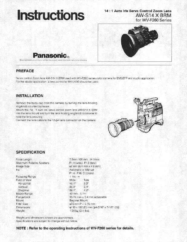 Mode d'emploi PANASONIC AW-S14XBRM