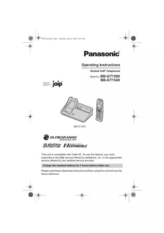 Mode d'emploi PANASONIC BB-GT1500