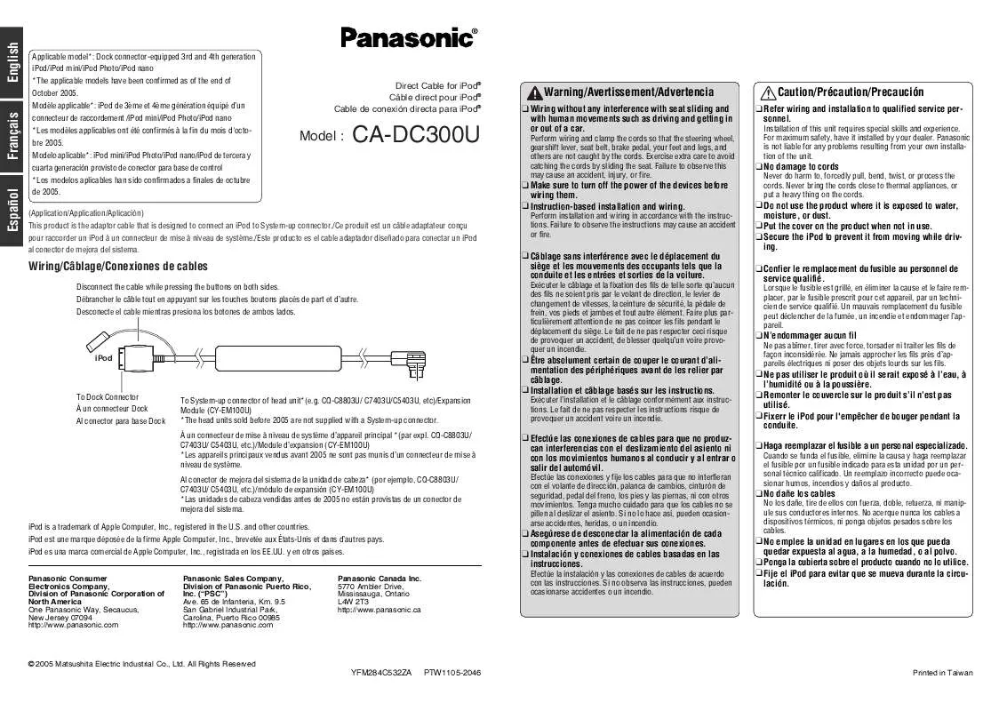 Mode d'emploi PANASONIC CA-DC300