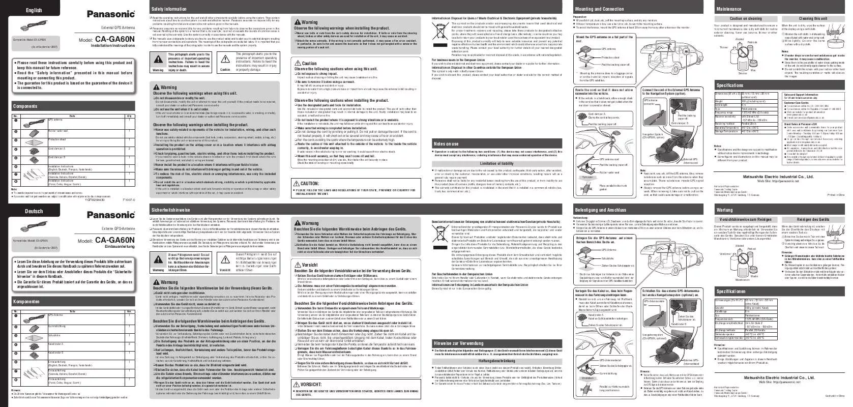 Mode d'emploi PANASONIC CA-GA60N