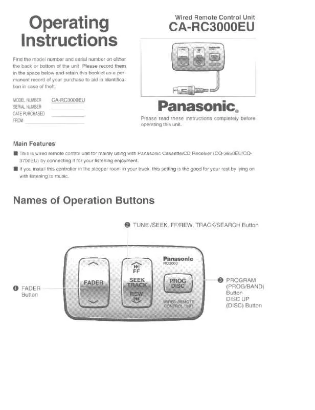 Mode d'emploi PANASONIC CA-RC3000EU