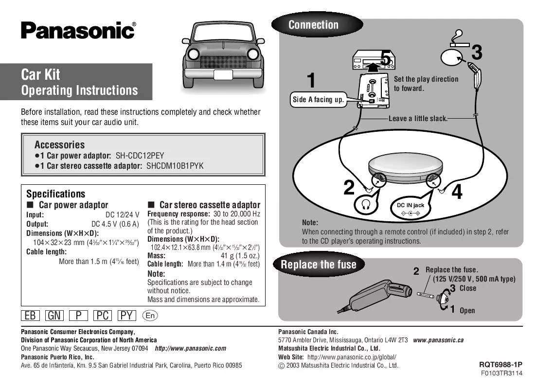 Mode d'emploi PANASONIC CA-RKIT