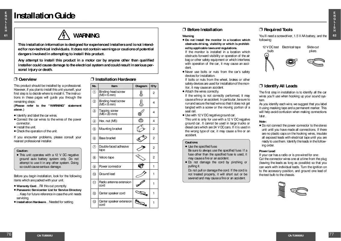 Mode d'emploi PANASONIC CA-TU9000U