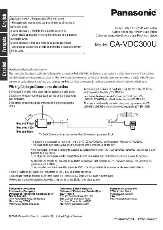 Mode d'emploi PANASONIC CA-VDC300U