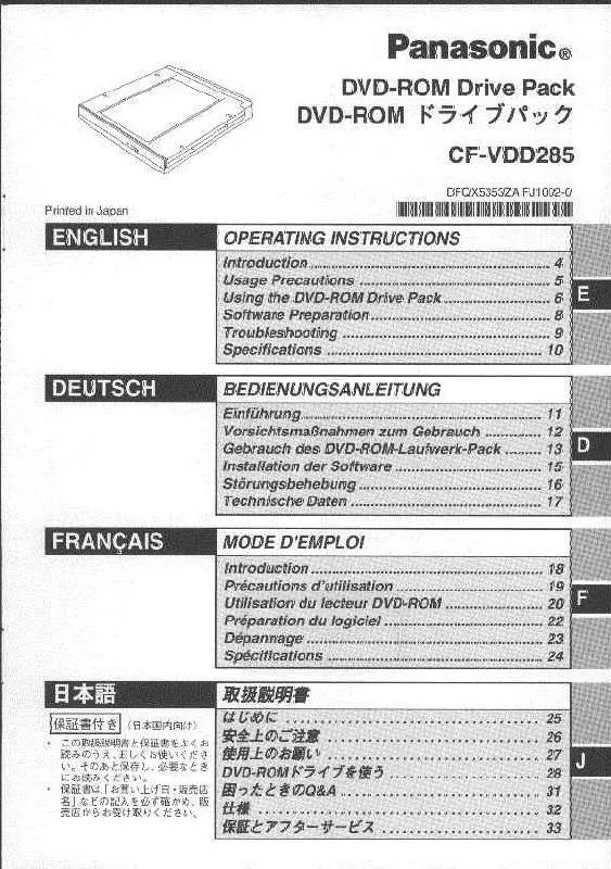 Mode d'emploi PANASONIC CF-VDD285