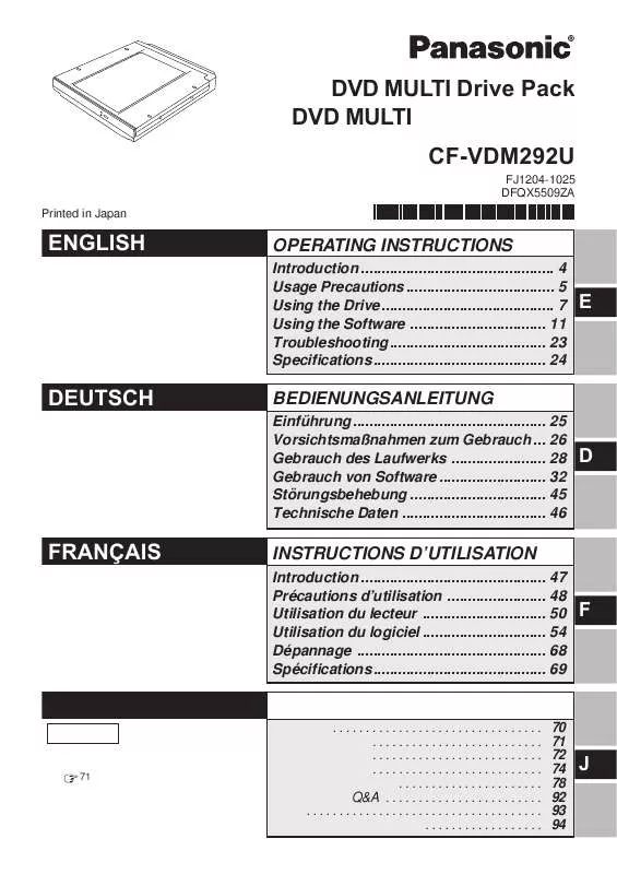 Mode d'emploi PANASONIC CF-VDM292