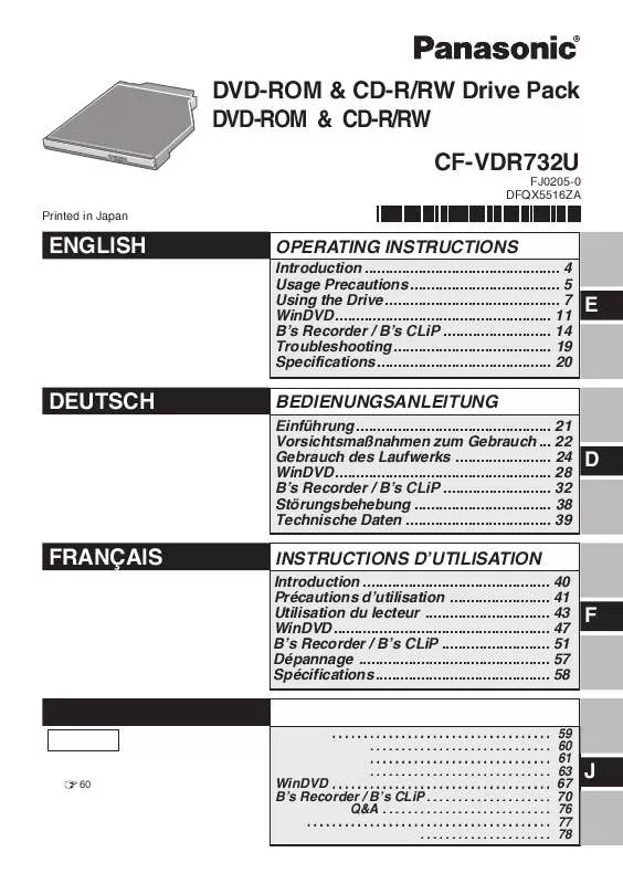 Mode d'emploi PANASONIC CF-VDR732