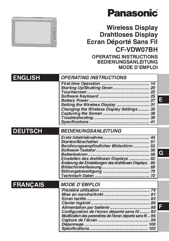 Mode d'emploi PANASONIC CF-VDW07