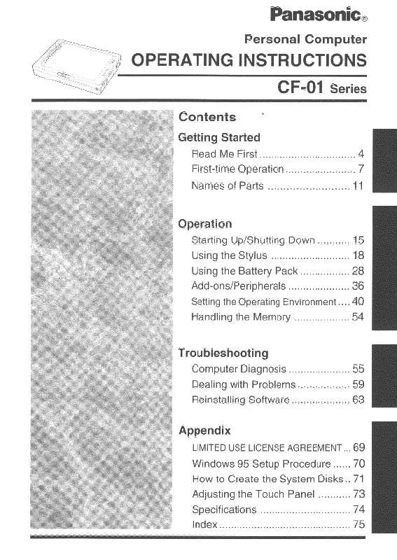 Mode d'emploi PANASONIC CF-01XSDAPM