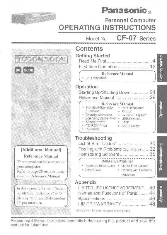 Mode d'emploi PANASONIC CF-07LZ5ZYDM