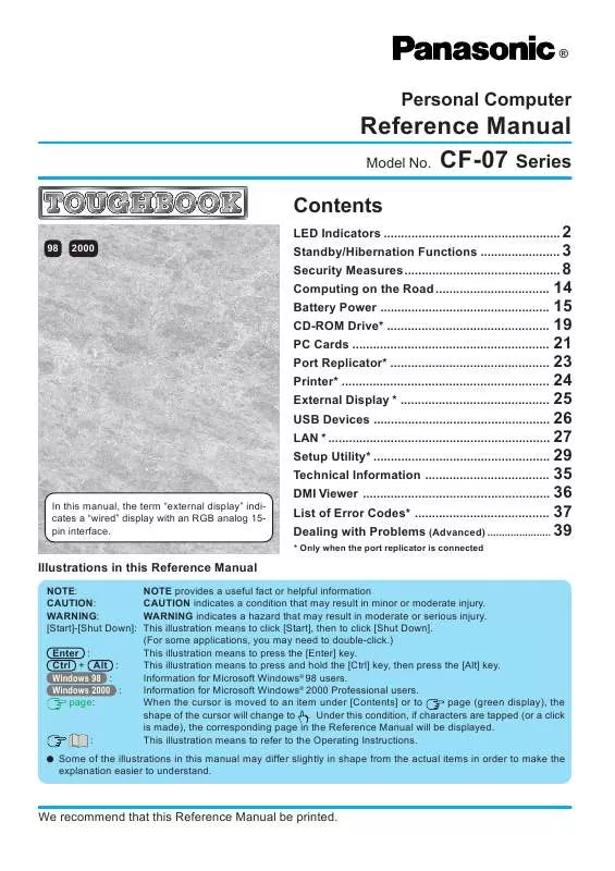 Mode d'emploi PANASONIC CF-07LZXXXXX