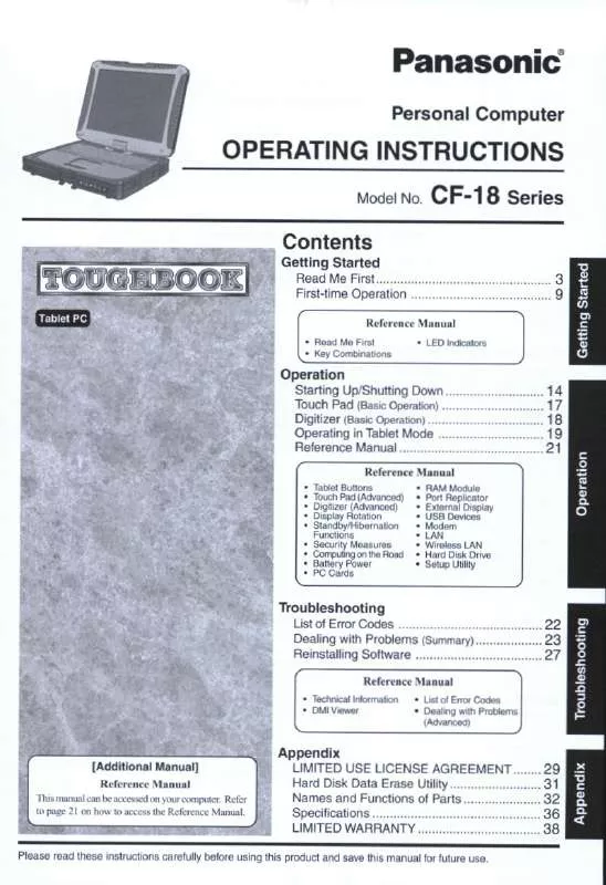 Mode d'emploi PANASONIC CF-18BDAZXMM