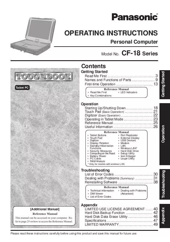 Mode d'emploi PANASONIC CF-18FCAZAVM