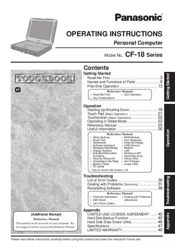 Mode d'emploi PANASONIC CF-18FHD57BM