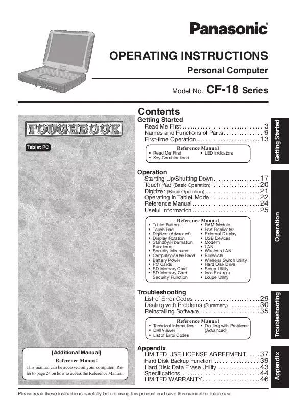 Mode d'emploi PANASONIC CF-18KCQZXVM