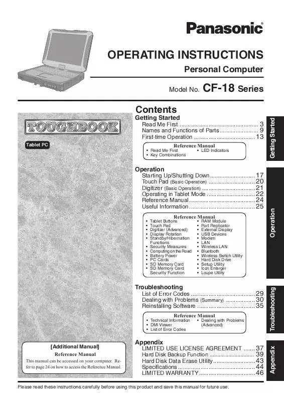 Mode d'emploi PANASONIC CF-18KDHZBVM