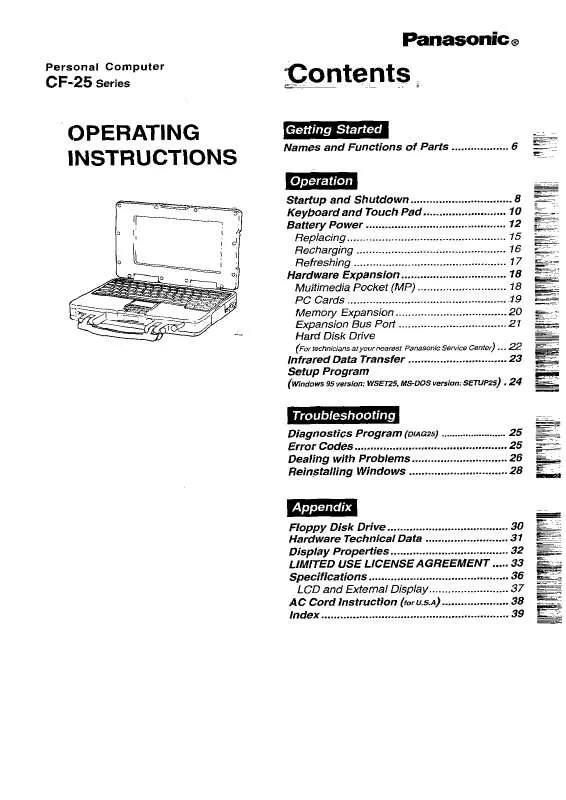 Mode d'emploi PANASONIC CF-25XXXAAE