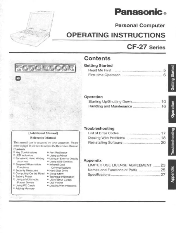 Mode d'emploi PANASONIC CF-27RJ48AAM