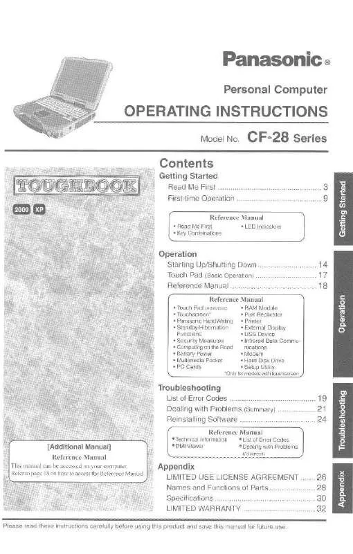 Mode d'emploi PANASONIC CF-28P3JAZQM