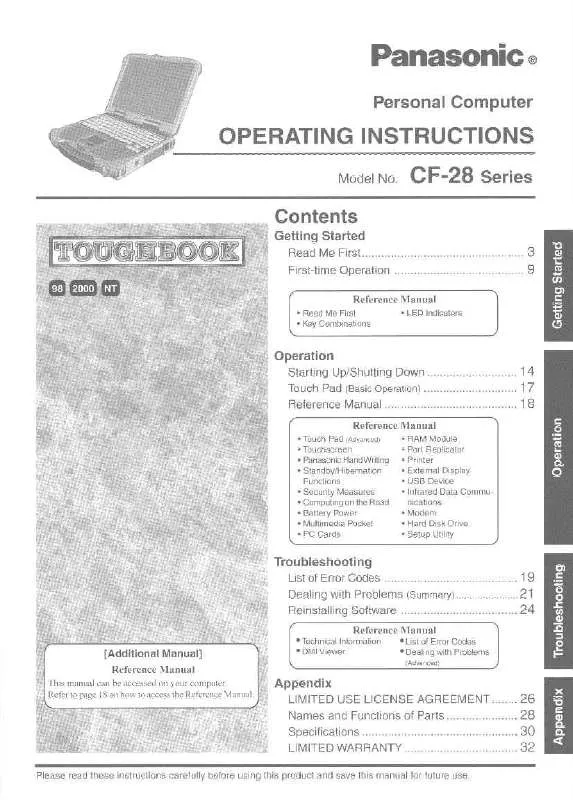 Mode d'emploi PANASONIC CF-28PCJAZEM