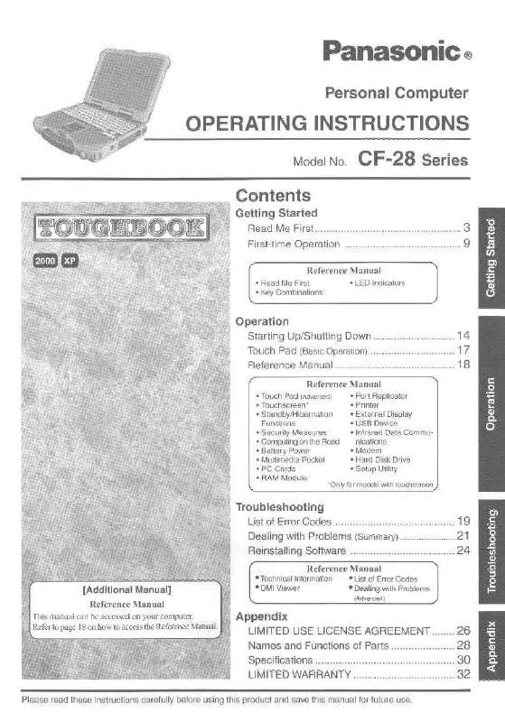 Mode d'emploi PANASONIC CF-28PMJAZQM