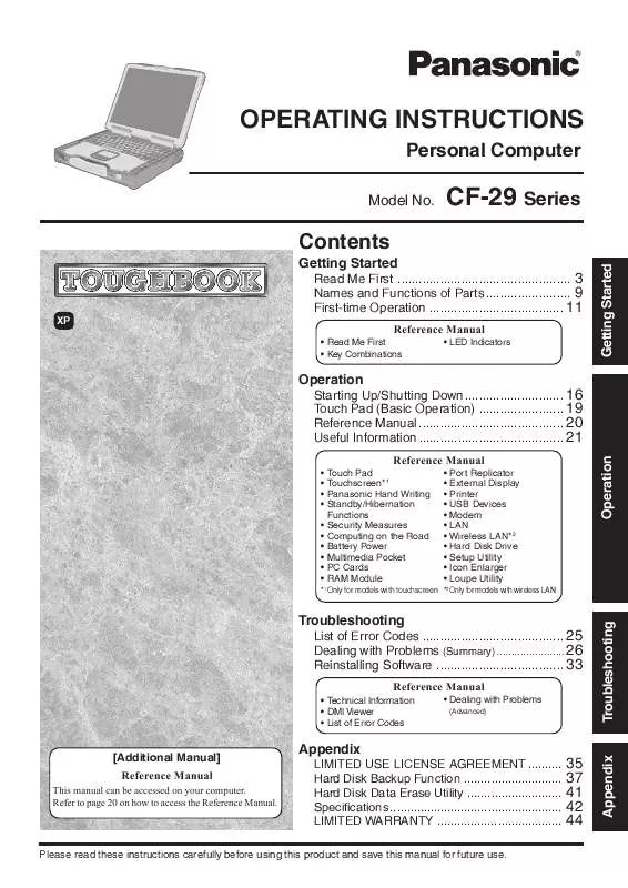 Mode d'emploi PANASONIC CF-29H3LGZBM