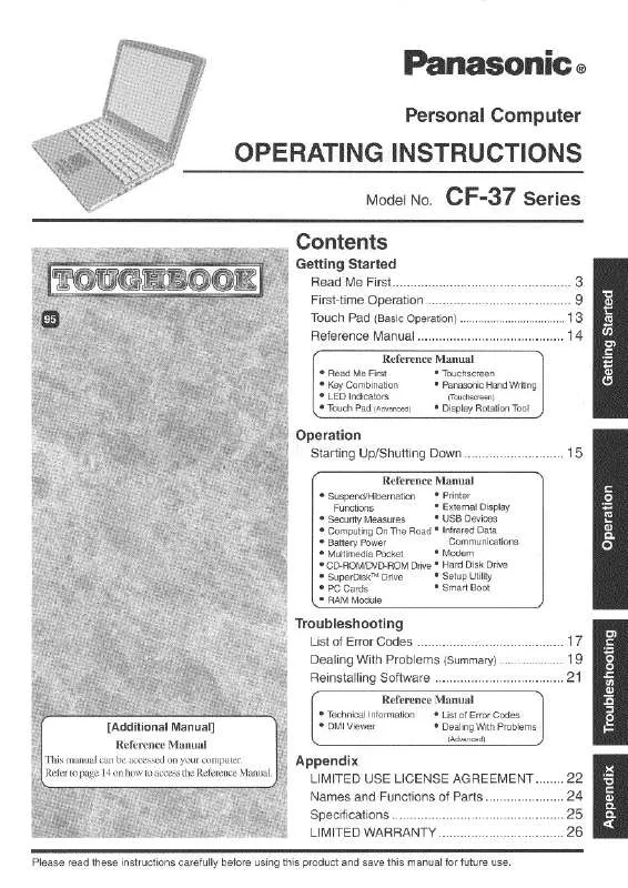 Mode d'emploi PANASONIC CF-37LB82BAM