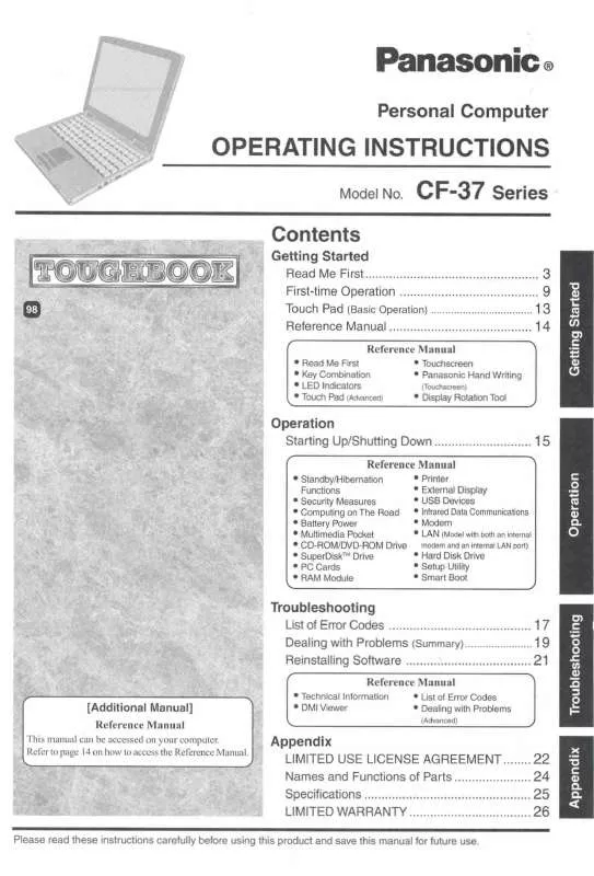 Mode d'emploi PANASONIC CF-37MBA2CEM