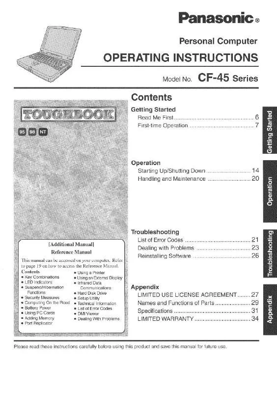 Mode d'emploi PANASONIC CF-45KJ6GJEM