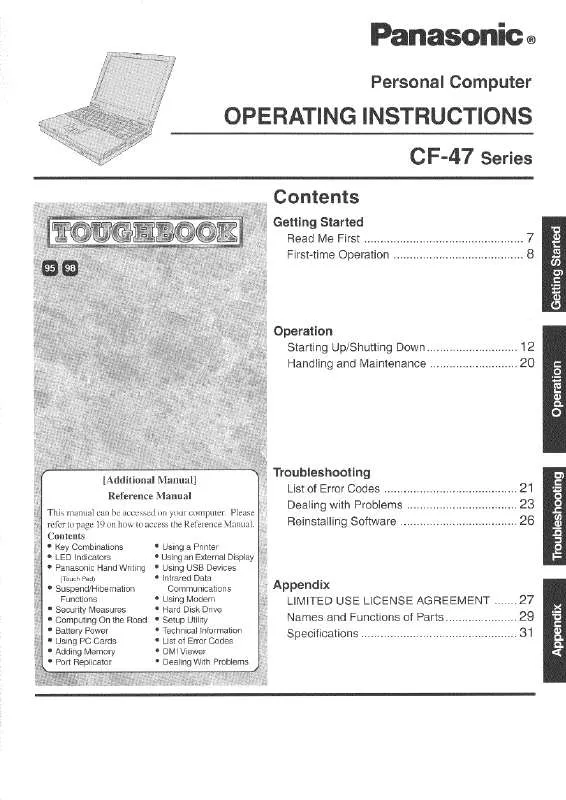 Mode d'emploi PANASONIC CF-47EY6GAAM