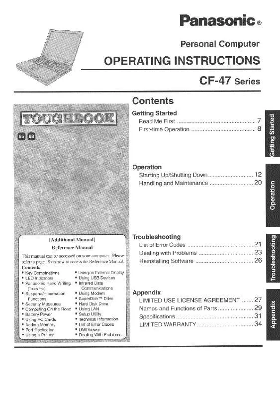 Mode d'emploi PANASONIC CF-47K4CJAAM