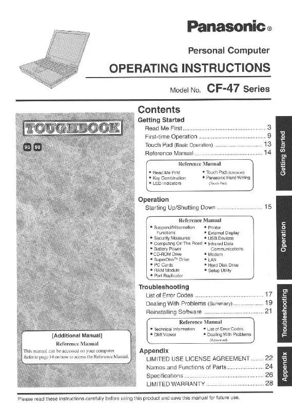 Mode d'emploi PANASONIC CF-47M4CKAAM