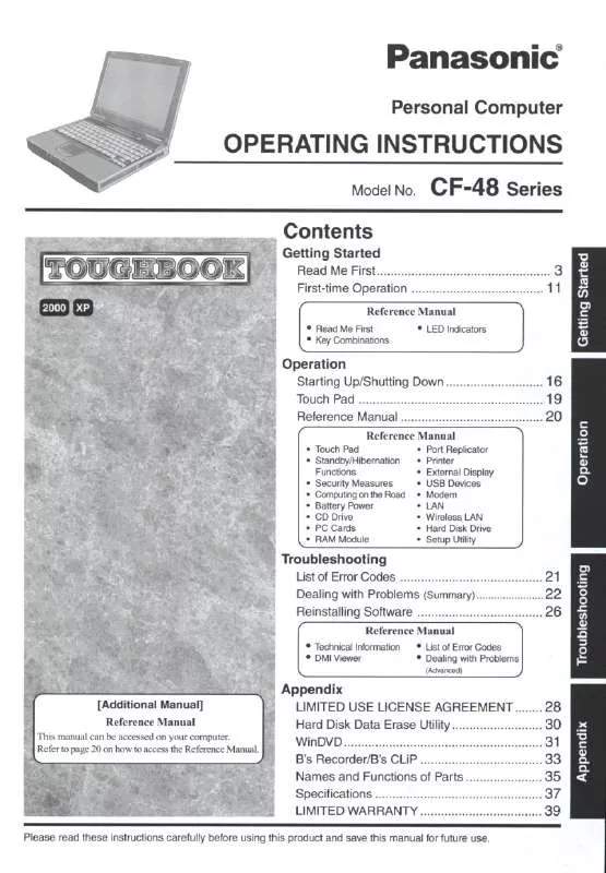 Mode d'emploi PANASONIC CF-48GKMUKM